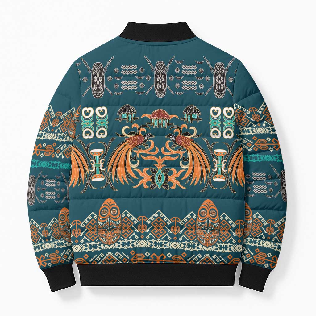 Dark Cyan Blue Batik Papua-inspired Pattern Bomber Puffer Jacket LT9 - Polynesian Pride
