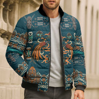 Dark Cyan Blue Batik Papua-inspired Pattern Bomber Puffer Jacket LT9 - Polynesian Pride