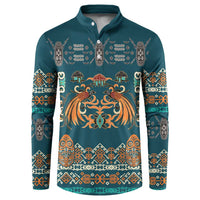 Dark Cyan Blue Batik Papua-inspired Pattern Button Sweatshirt LT9 Blue - Polynesian Pride
