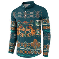 Dark Cyan Blue Batik Papua-inspired Pattern Button Sweatshirt LT9 - Polynesian Pride