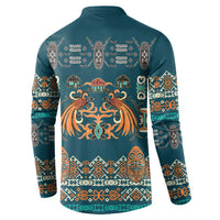 Dark Cyan Blue Batik Papua-inspired Pattern Button Sweatshirt LT9 - Polynesian Pride