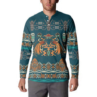 Dark Cyan Blue Batik Papua-inspired Pattern Button Sweatshirt LT9 - Polynesian Pride