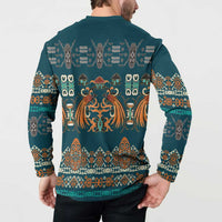 Dark Cyan Blue Batik Papua-inspired Pattern Button Sweatshirt LT9 - Polynesian Pride