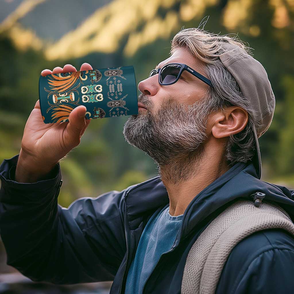 Dark Cyan Blue Batik Papua-inspired Pattern 4 in 1 Can Cooler Tumbler - Polynesian Pride