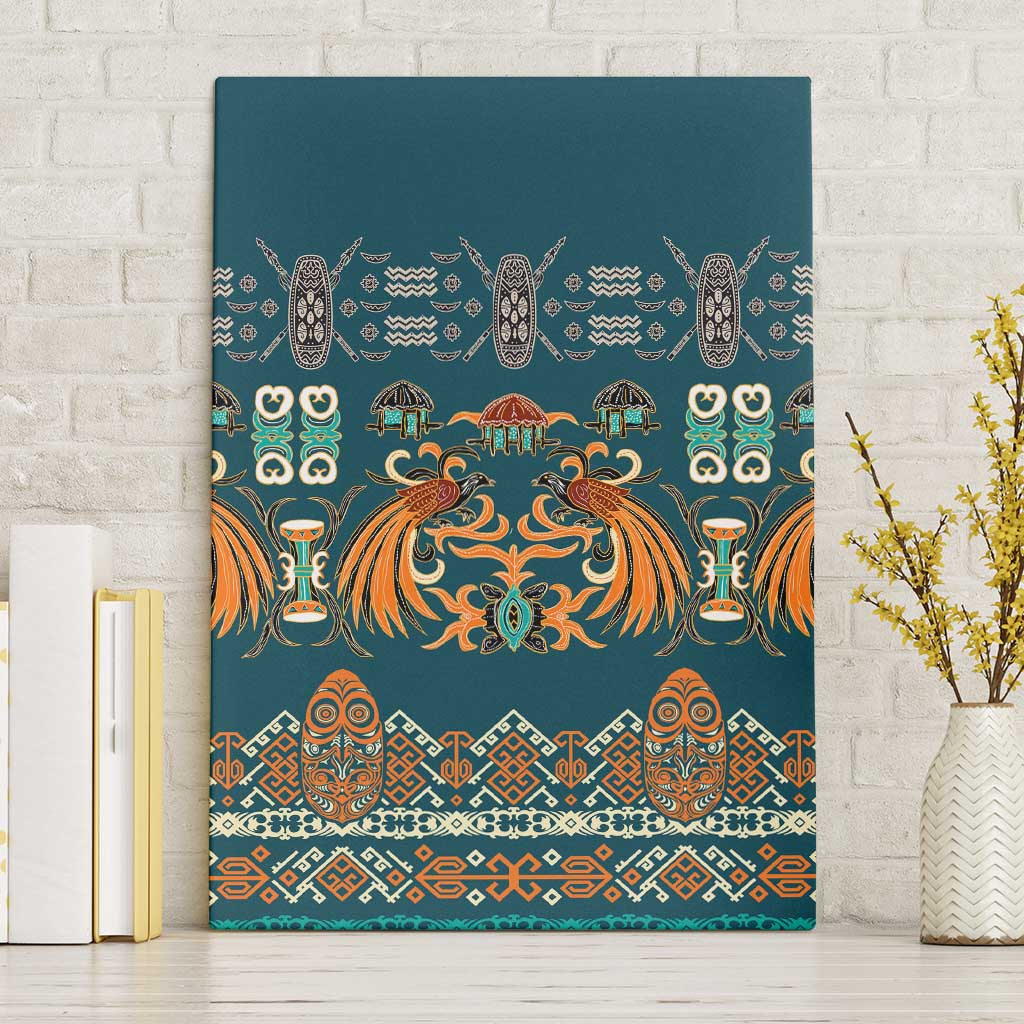 Dark Cyan Blue Batik Papua-inspired Pattern Canvas Wall Art - Polynesian Pride