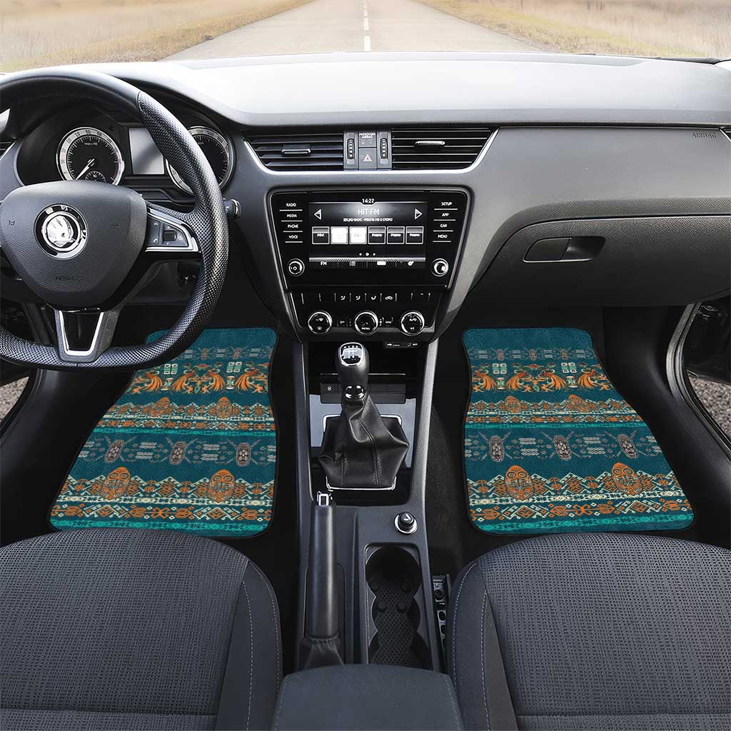 Dark Cyan Blue Batik Papua-inspired Pattern Car Mats - Polynesian Pride