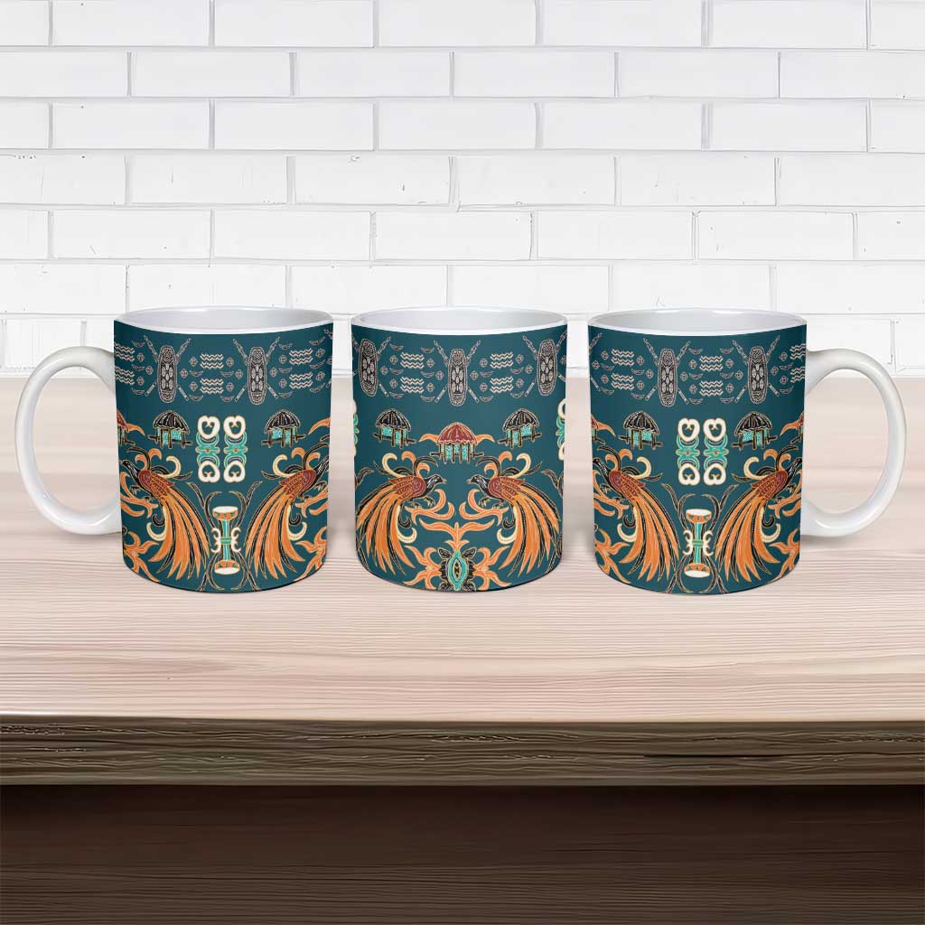 Dark Cyan Blue Batik Papua-inspired Pattern Ceramic Mug - Polynesian Pride