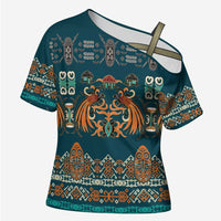 Dark Cyan Blue Batik Papua-inspired Pattern Cross Shoulder Shirt LT9 Female Blue - Polynesian Pride