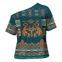 Dark Cyan Blue Batik Papua-inspired Pattern Cross Shoulder Shirt LT9 - Polynesian Pride