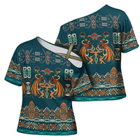 Dark Cyan Blue Batik Papua-inspired Pattern Cross Shoulder Shirt LT9 - Polynesian Pride