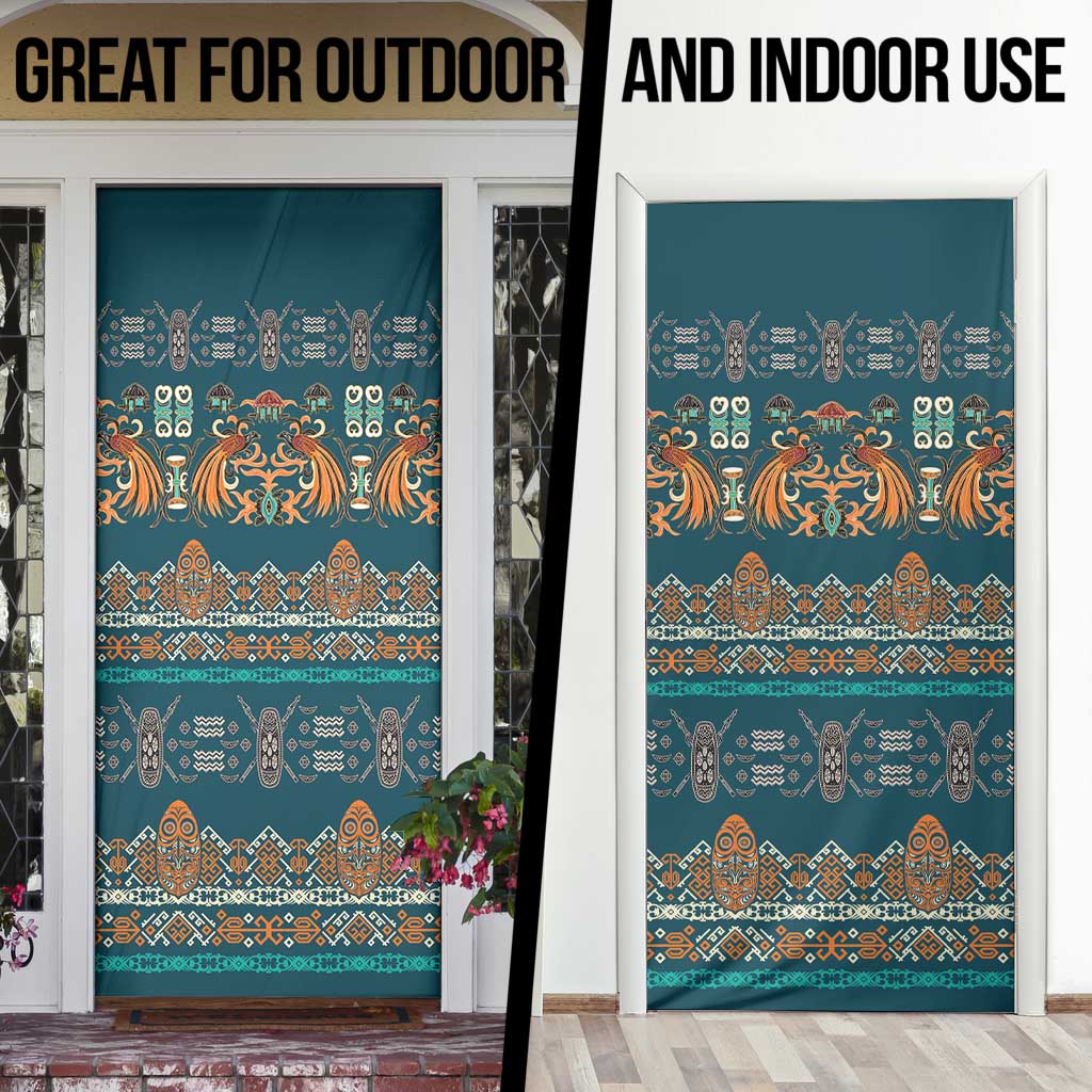 Dark Cyan Blue Batik Papua-inspired Pattern Door Cover - Polynesian Pride