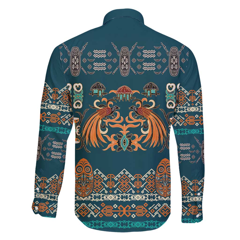 Dark Cyan Blue Batik Papua-inspired Pattern Family Matching Long Sleeve Bodycon Dress and Hawaiian Shirt - Polynesian Pride