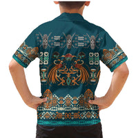 Dark Cyan Blue Batik Papua-inspired Pattern Family Matching Mermaid Dress and Hawaiian Shirt - Polynesian Pride