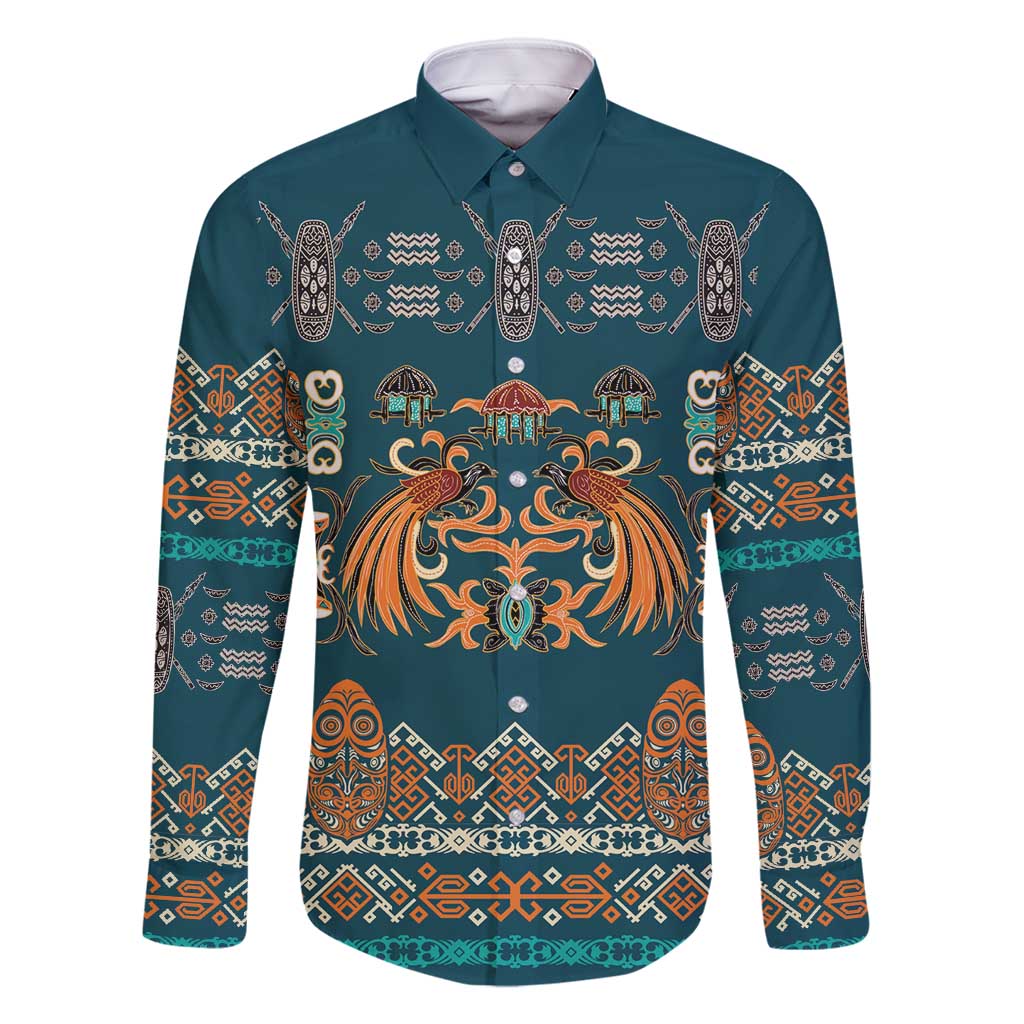 Dark Cyan Blue Batik Papua-inspired Pattern Family Matching Off Shoulder Short Dress and Hawaiian Shirt - Polynesian Pride