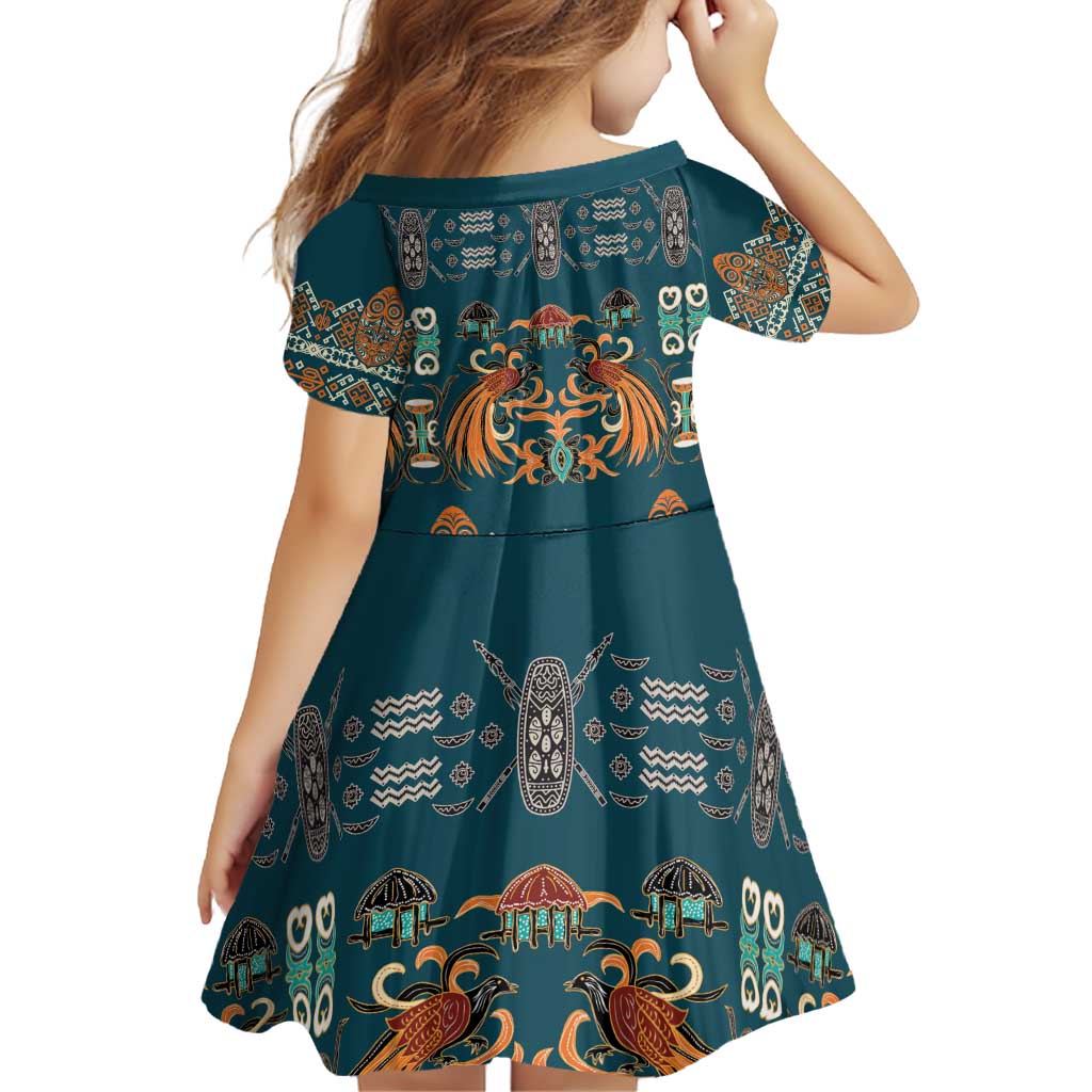 Dark Cyan Blue Batik Papua-inspired Pattern Family Matching Puletasi and Hawaiian Shirt - Polynesian Pride