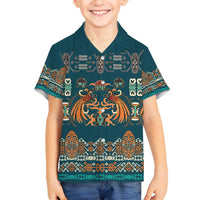 Dark Cyan Blue Batik Papua-inspired Pattern Family Matching Puletasi and Hawaiian Shirt - Polynesian Pride