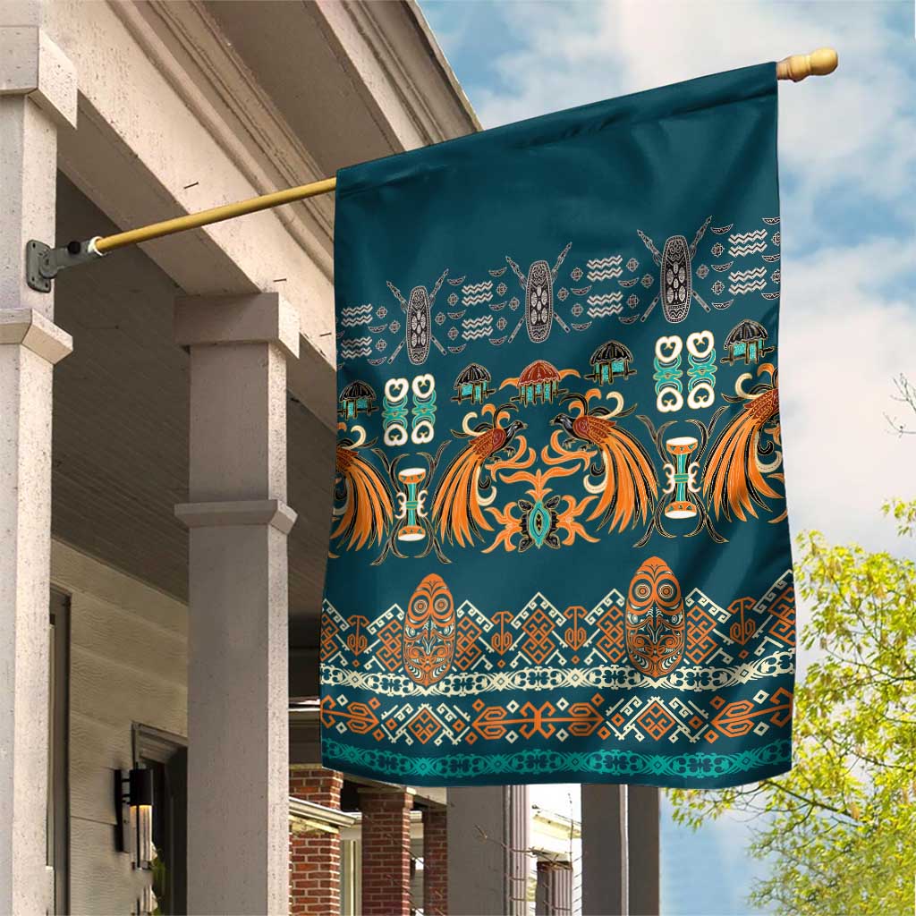 Dark Cyan Blue Batik Papua-inspired Pattern Garden Flag - Polynesian Pride