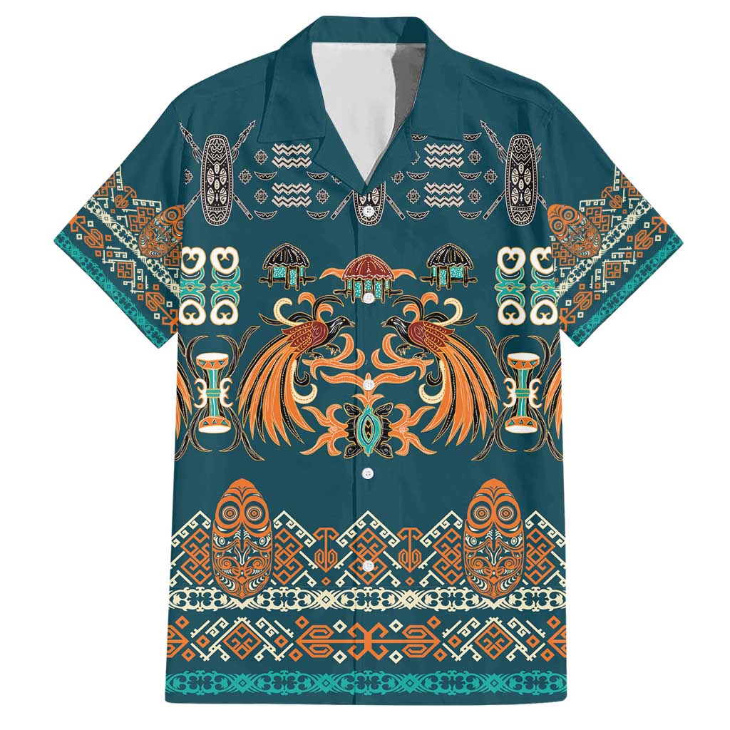 Dark Cyan Blue Batik Papua-inspired Pattern Hawaiian Shirt - Polynesian Pride