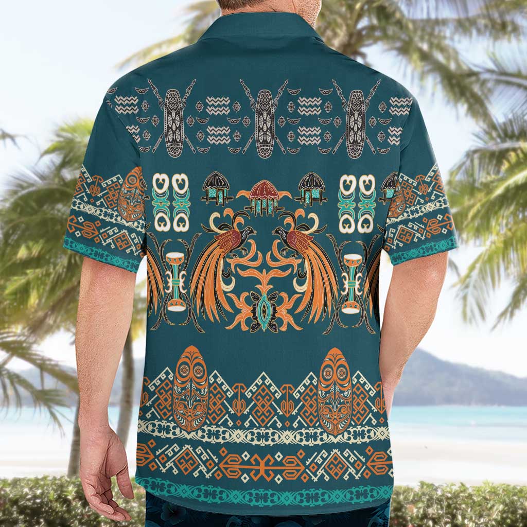 Dark Cyan Blue Batik Papua-inspired Pattern Hawaiian Shirt - Polynesian Pride