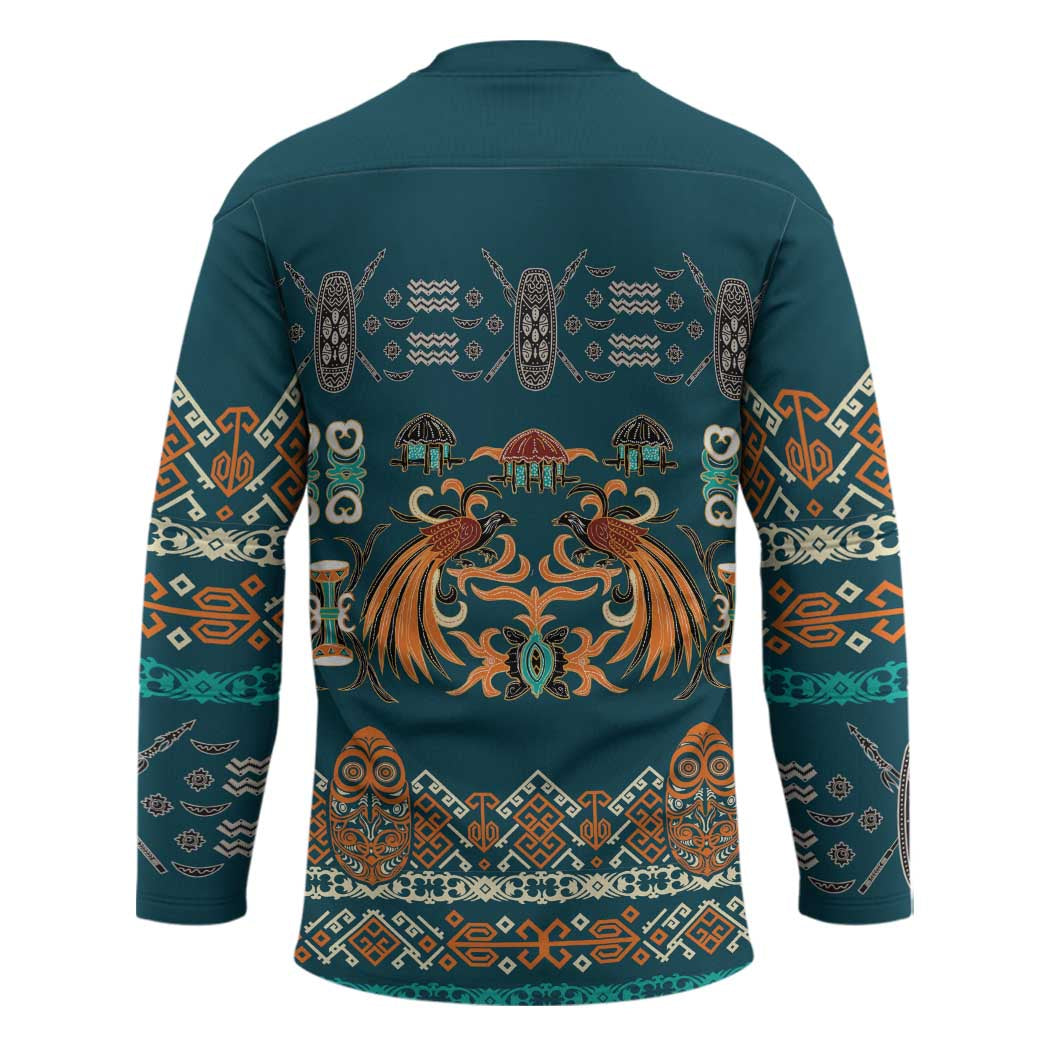 Dark Cyan Blue Batik Papua-inspired Pattern Hockey Jersey LT9 - Polynesian Pride