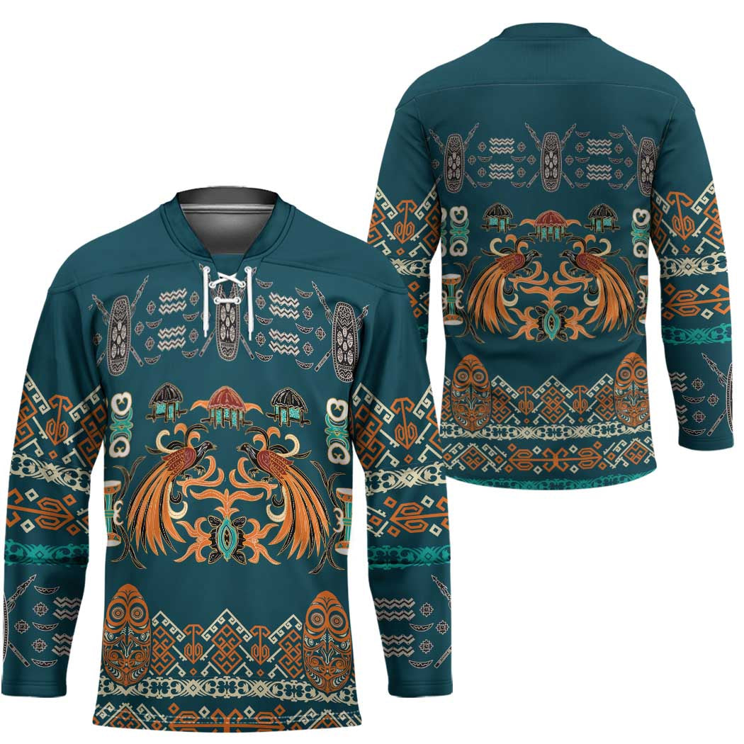 Dark Cyan Blue Batik Papua-inspired Pattern Hockey Jersey LT9 - Polynesian Pride
