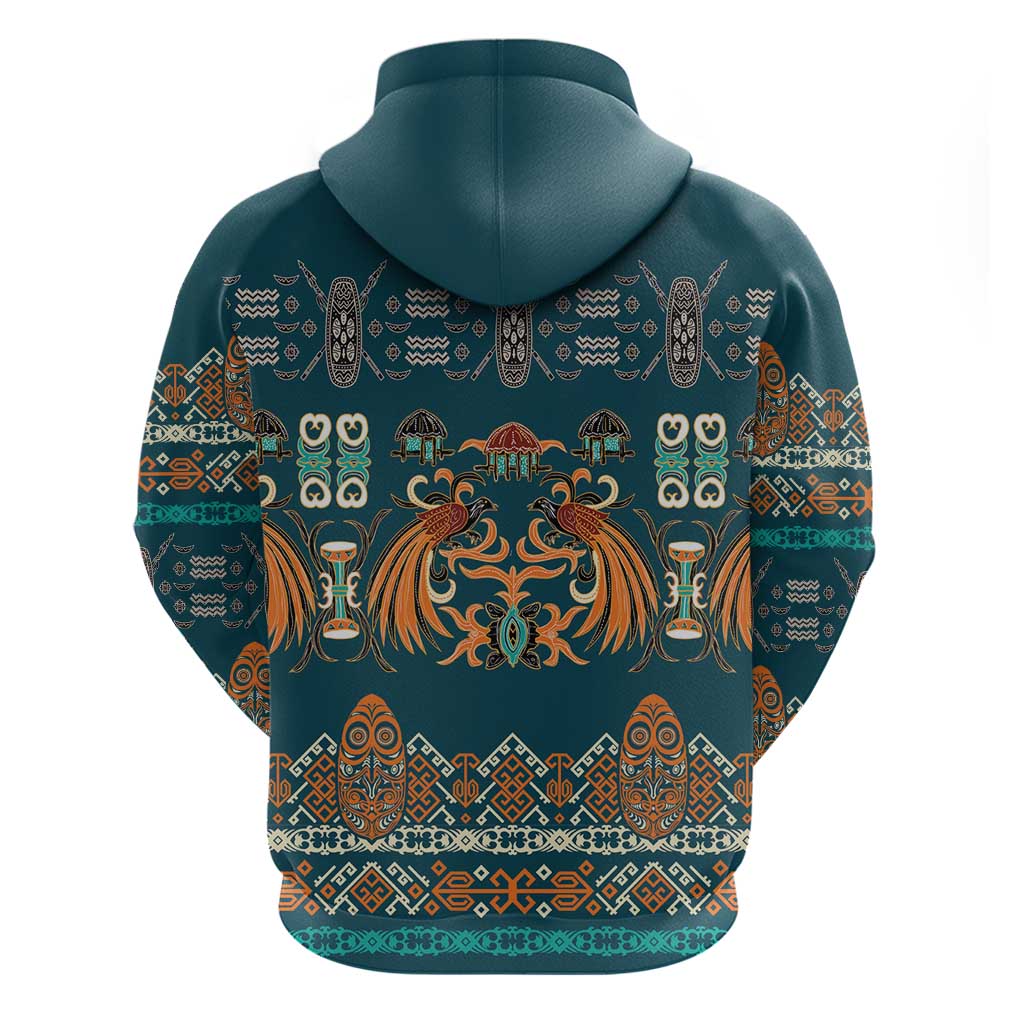 Dark Cyan Blue Batik Papua-inspired Pattern Hoodie - Polynesian Pride