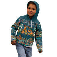 Dark Cyan Blue Batik Papua-inspired Pattern Kid Hoodie - Polynesian Pride