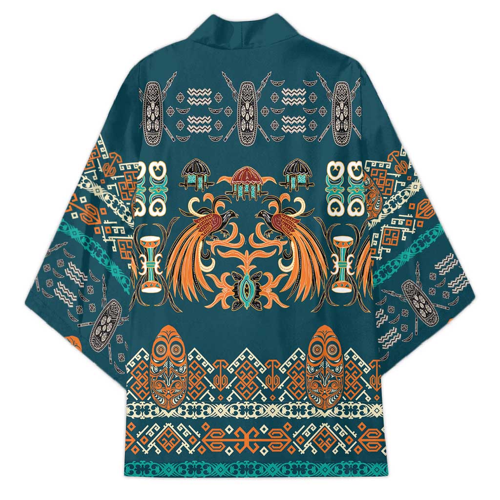 Dark Cyan Blue Batik Papua-inspired Pattern Kimono LT9 - Polynesian Pride
