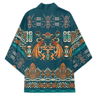 Dark Cyan Blue Batik Papua-inspired Pattern Kimono LT9 - Polynesian Pride
