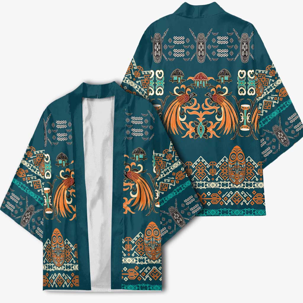 Dark Cyan Blue Batik Papua-inspired Pattern Kimono LT9 - Polynesian Pride