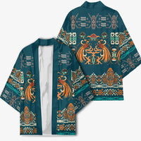 Dark Cyan Blue Batik Papua-inspired Pattern Kimono LT9 - Polynesian Pride