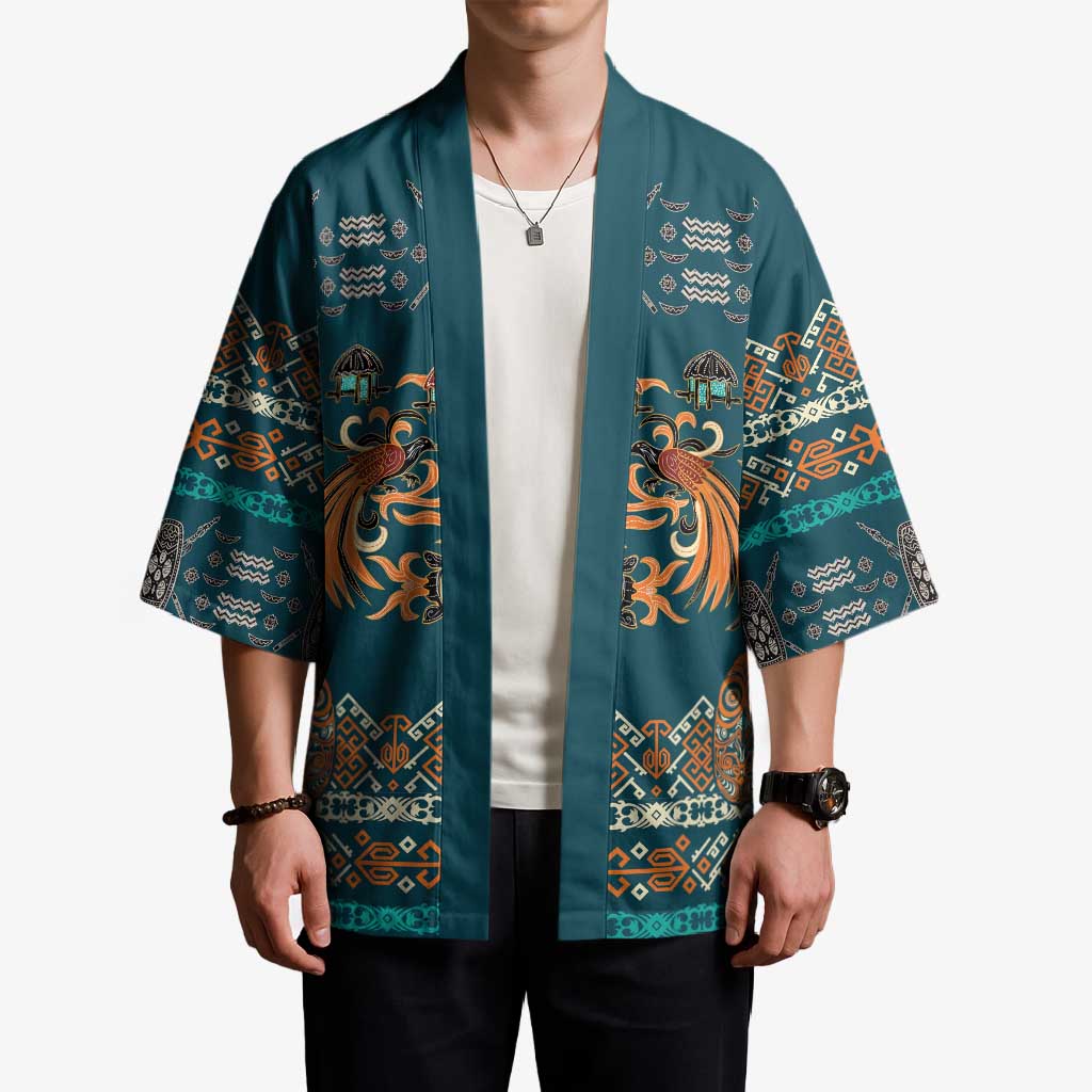 Dark Cyan Blue Batik Papua-inspired Pattern Kimono LT9 - Polynesian Pride