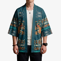 Dark Cyan Blue Batik Papua-inspired Pattern Kimono LT9 - Polynesian Pride