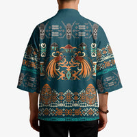 Dark Cyan Blue Batik Papua-inspired Pattern Kimono LT9 - Polynesian Pride