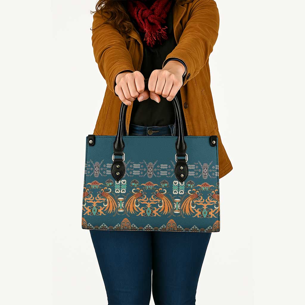 Dark Cyan Blue Batik Papua-inspired Pattern Leather Bag - Polynesian Pride