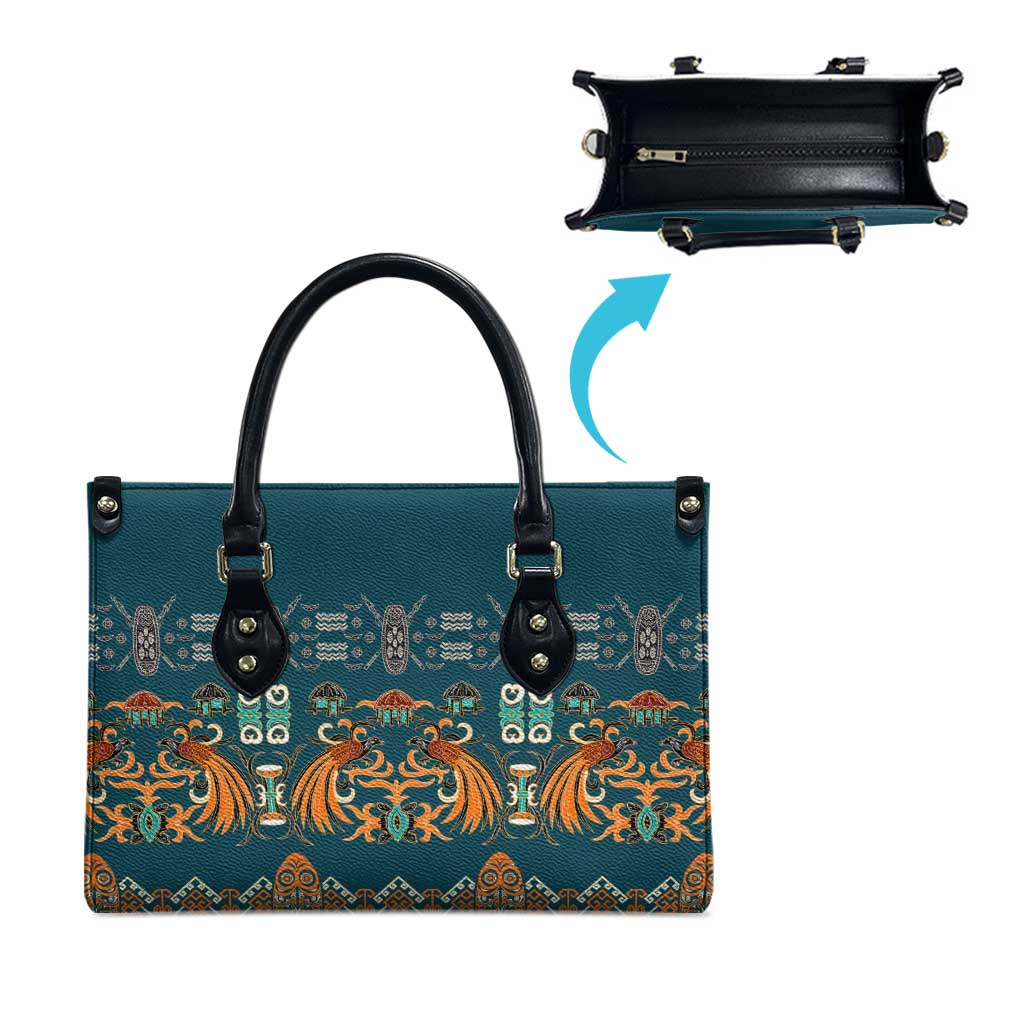 Dark Cyan Blue Batik Papua-inspired Pattern Leather Bag - Polynesian Pride