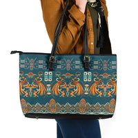 Dark Cyan Blue Batik Papua-inspired Pattern Leather Tote Bag - Polynesian Pride
