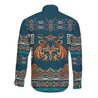 Dark Cyan Blue Batik Papua-inspired Pattern Long Sleeve Button Shirt - Polynesian Pride