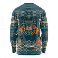Dark Cyan Blue Batik Papua-inspired Pattern Long Sleeve Shirt LT9 - Polynesian Pride