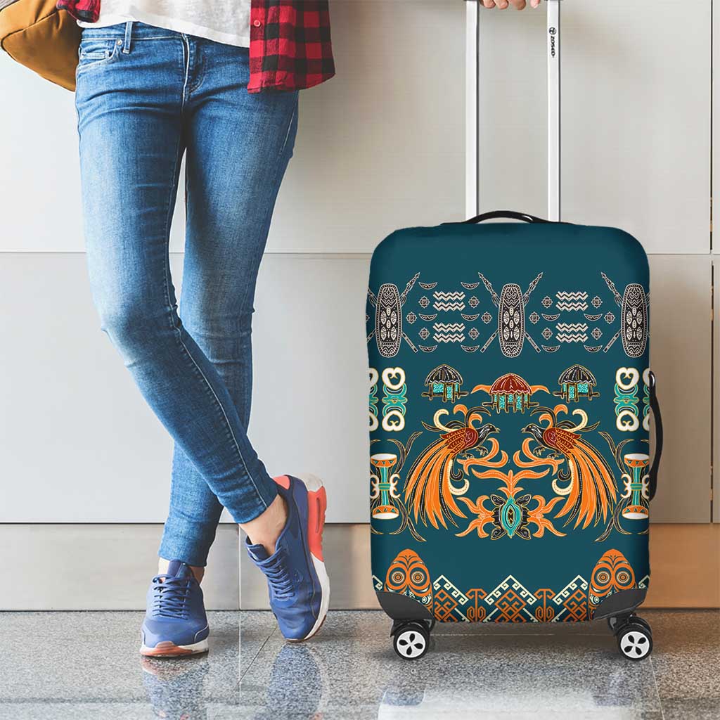 Dark Cyan Blue Batik Papua-inspired Pattern Luggage Cover - Polynesian Pride