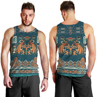 Dark Cyan Blue Batik Papua-inspired Pattern Men Tank Top - Polynesian Pride
