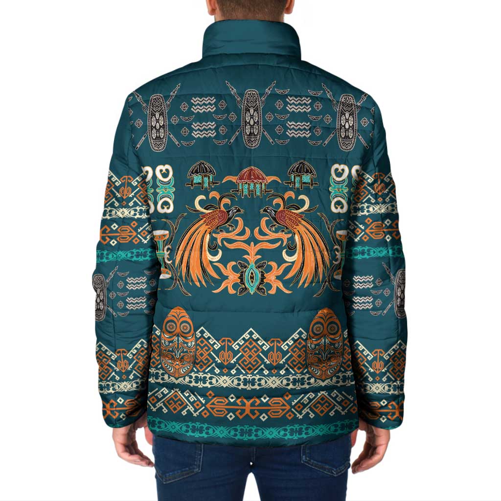 Dark Cyan Blue Batik Papua-inspired Pattern Padded Jacket LT9 - Polynesian Pride