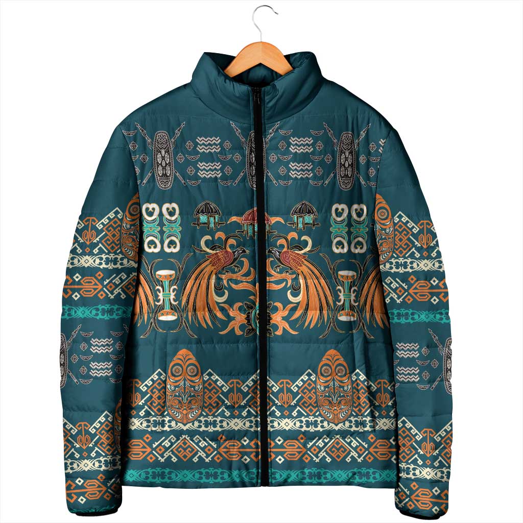 Dark Cyan Blue Batik Papua-inspired Pattern Padded Jacket LT9 - Polynesian Pride