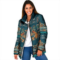 Dark Cyan Blue Batik Papua-inspired Pattern Padded Jacket LT9 Women Blue - Polynesian Pride