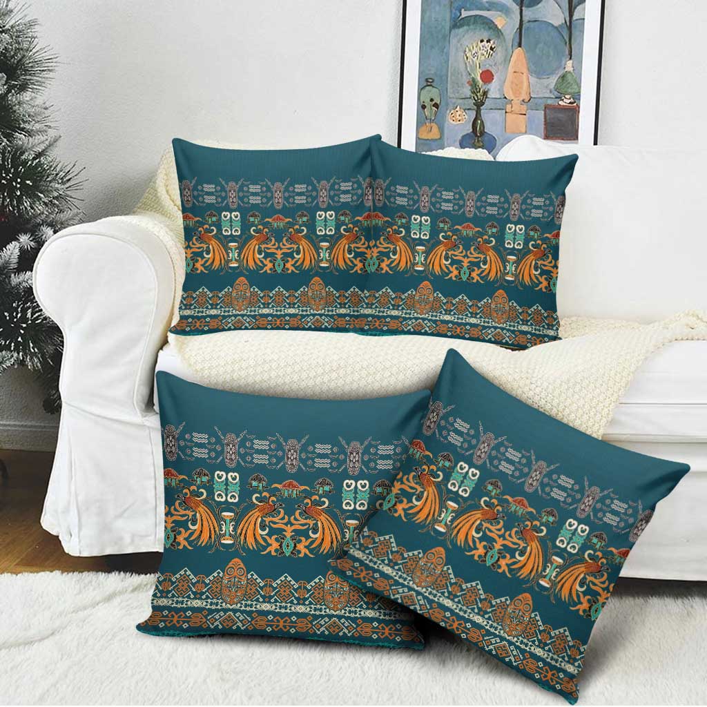 Dark Cyan Blue Batik Papua-inspired Pattern Pillow Cover - Polynesian Pride