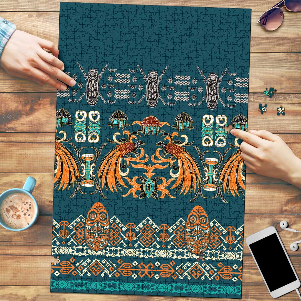 Dark Cyan Blue Batik Papua-inspired Pattern Puzzle - Polynesian Pride