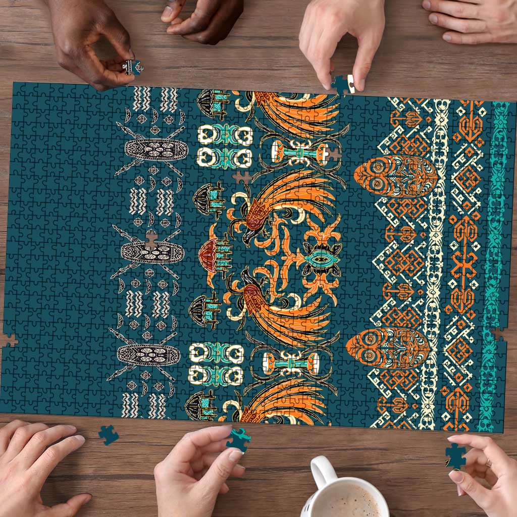Dark Cyan Blue Batik Papua-inspired Pattern Puzzle - Polynesian Pride