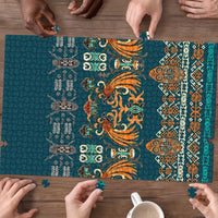 Dark Cyan Blue Batik Papua-inspired Pattern Puzzle - Polynesian Pride