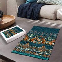 Dark Cyan Blue Batik Papua-inspired Pattern Puzzle - Polynesian Pride