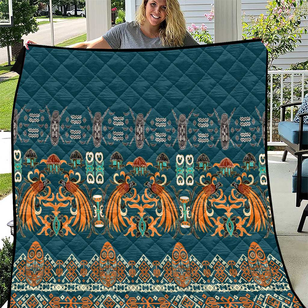 Dark Cyan Blue Batik Papua-inspired Pattern Quilt LT9 Blue - Polynesian Pride